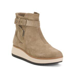 CLARKS Dark Taupe Wide Suede Zylay Faye Comfort Boots